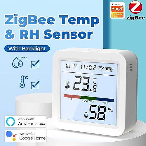 Miniatura 2 de Sensor de temperatura y humedad Zigbee, con pantalla LCD digital con aplicación inteligente y grabación de datos, compatible con Alexa y Google Home