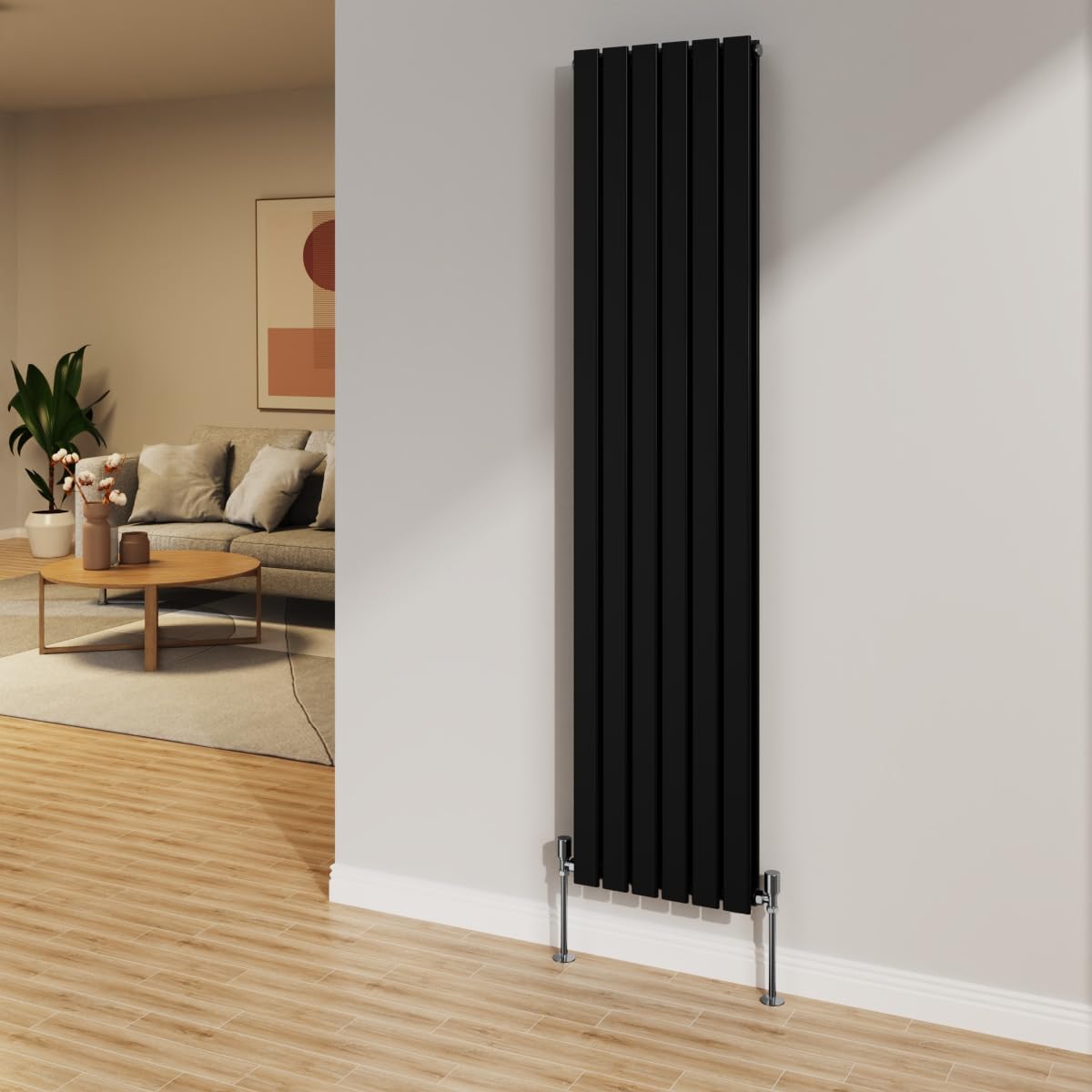 NRG 1800x408mm Black Radiator Vertical Flat Panel Bathroom Designer Double Rad Central Heating