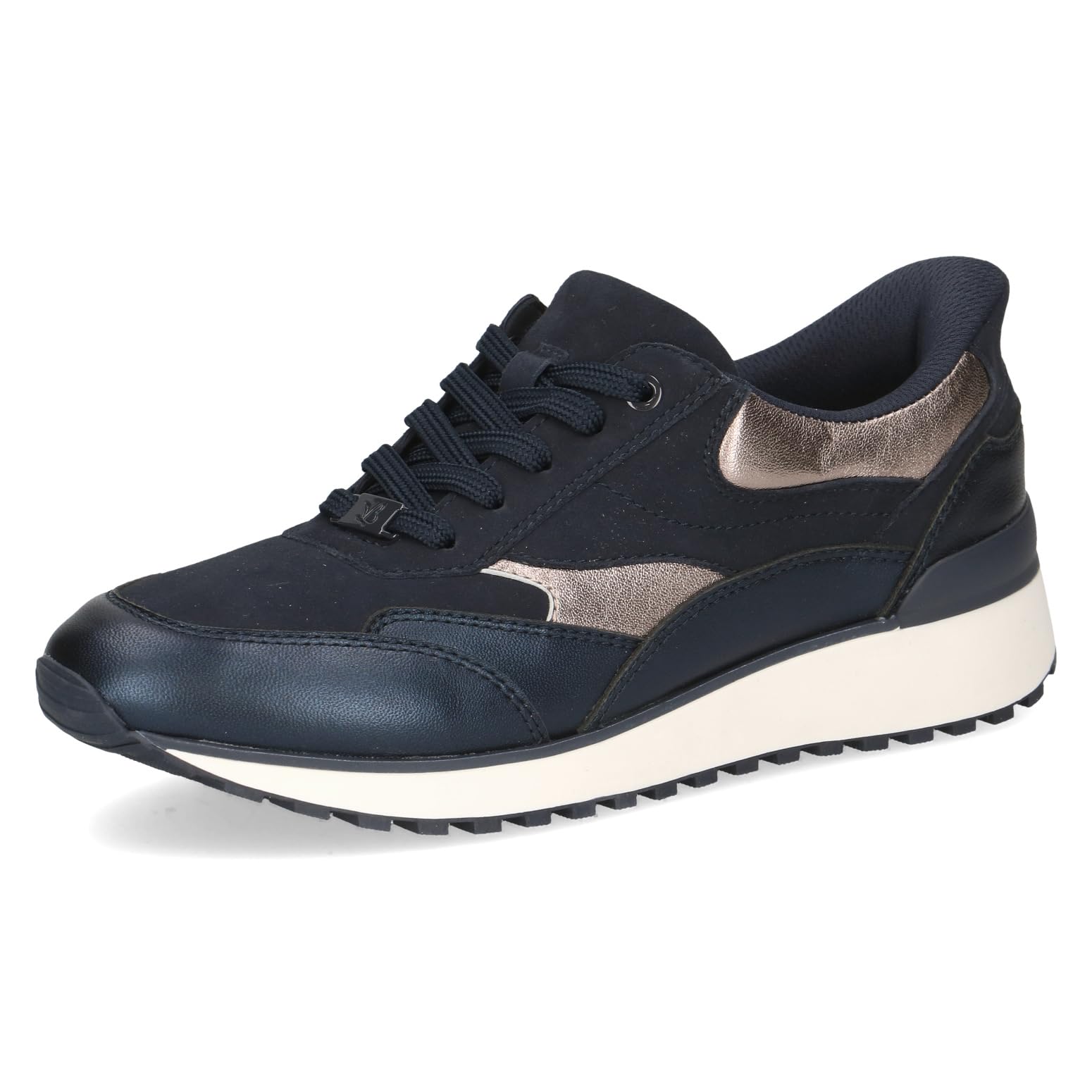 CAPRICE Women's Leather Sneakers, Blue (Navy PERL COM), 3.5 UK