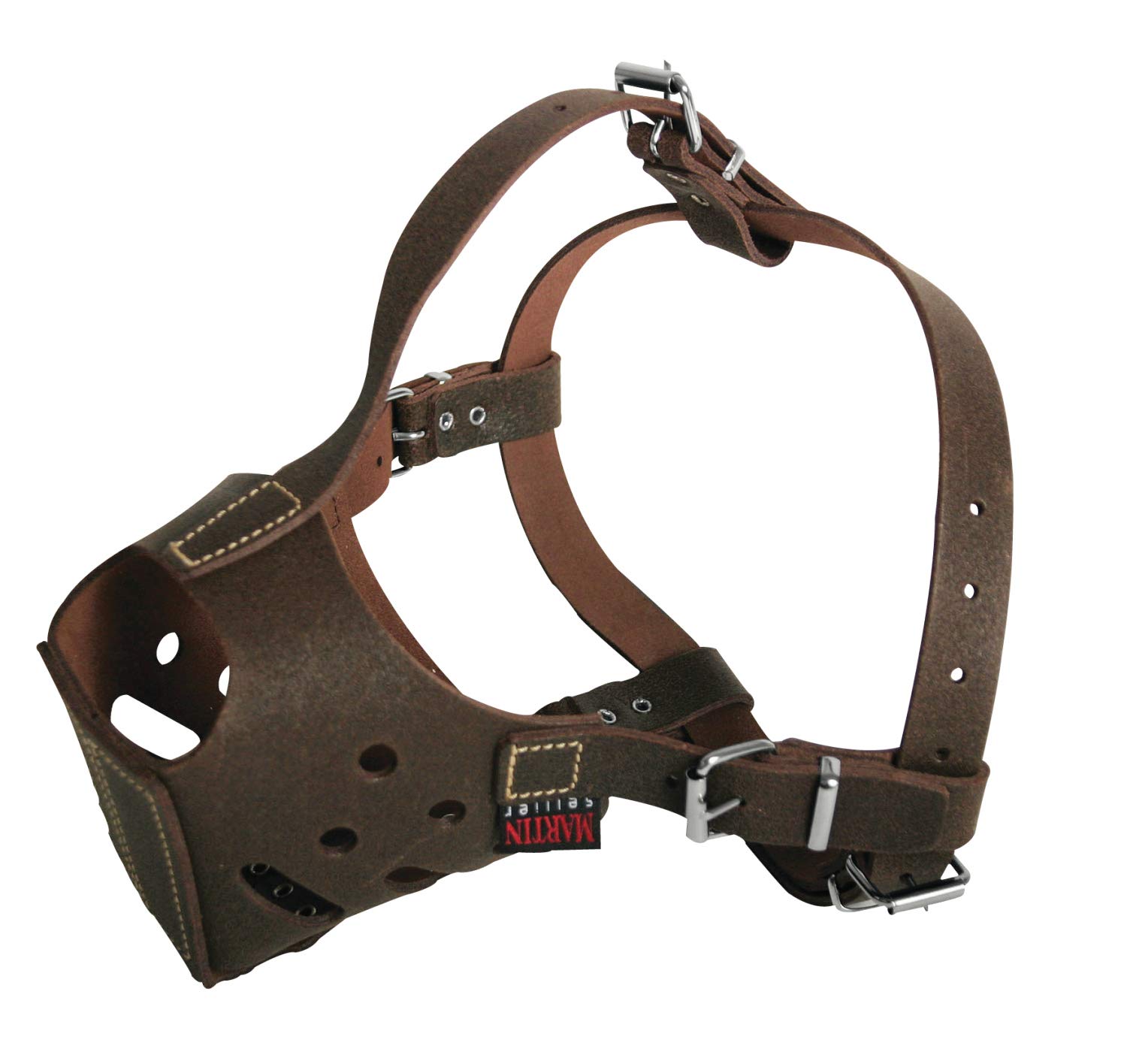 martin-sellier – Bozal para perro – piel natural marrón – especial Amstaff T1