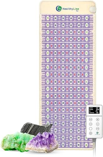 HealthyLine Almohadilla térmica eléctrica avanzada de infrarrojos lejanos, terapia térmica con amatista, turmalina y piedras preciosas de jade,