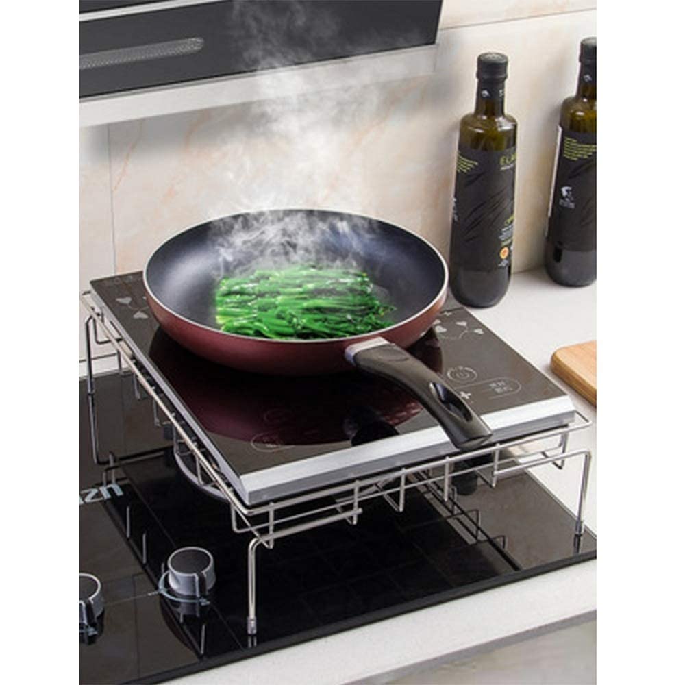 INDIAN DECOR 31985 Induction Shelves Kitchen Storage Rack Stainless Steel Induction Cooker Shelf Bracket Kitchen Stove Gas Gas Stove Cover Rice Cooker Base Rack (Size : 40x31cm)-image-0