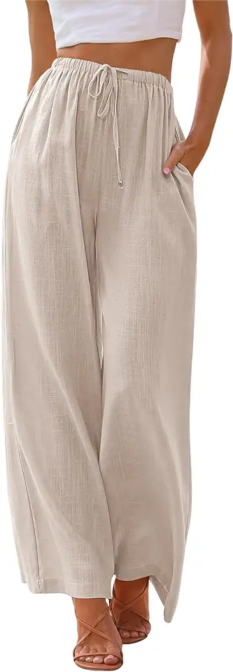 LILLUSORY Women's Linen Summer Palazzo Pants Flowy Wide Leg Beach Pants with Pockets OEKO-TEX STANDARD 100