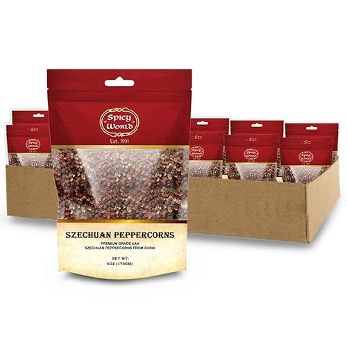 Granos de pimienta Szechuan grado AAA de 6 onzas, Sichuan entero rojo, ingrediente para cocinas chinas por Spicy World (paquete de 12)