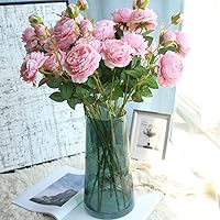 Vista 2 de DECHOUS Decoración de rosas artificiales, 4 ramos de rosas de seda, racimos falsos para el día de San Valentín, rellenos de jarrones florales