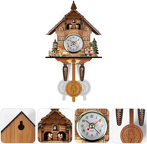 Miniatura 2 de Reloj de cuco antiguo de madera de cuco, casa de pájaros, reloj de pared, decoración del hogar, reloj de cuco colgante, péndulo oscilante