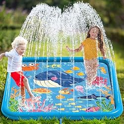 Edmirfun 170cm Large Square Shark Sprinkle and Splash Water Play Mat
