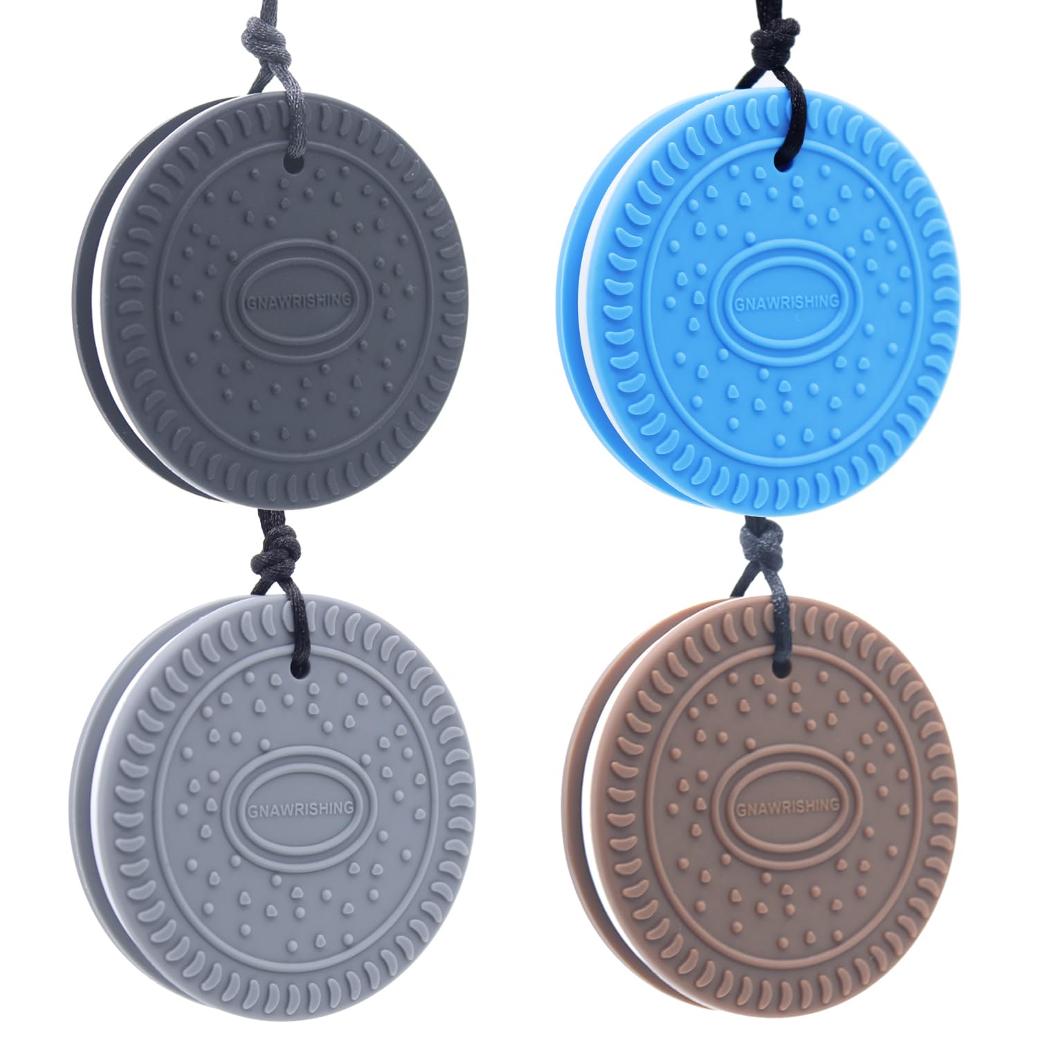 Sensory Chew Necklace for Boys, 4-Pieces-Biscuits Chew Necklaces for Kids with Autism, ADHD, SPD, Chewing, Oral Motor