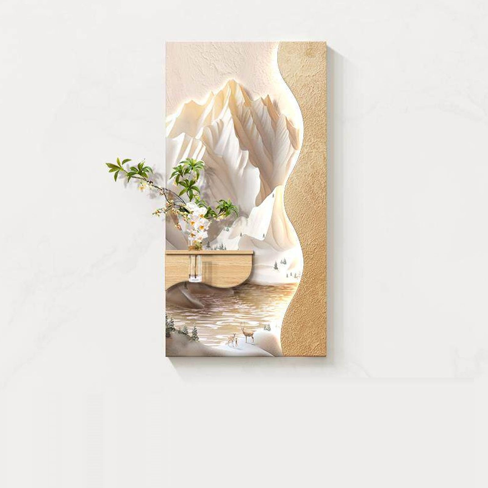 MDEUFYWEGB 3D LED Wall Art: Luxurious Abstract Sandstone Sculpture (Featuring Faux Greenery) — Decorative Art for Living Rooms, Entryways, and Hallways(D,60 * 120cm/23.6 * 47.2in)