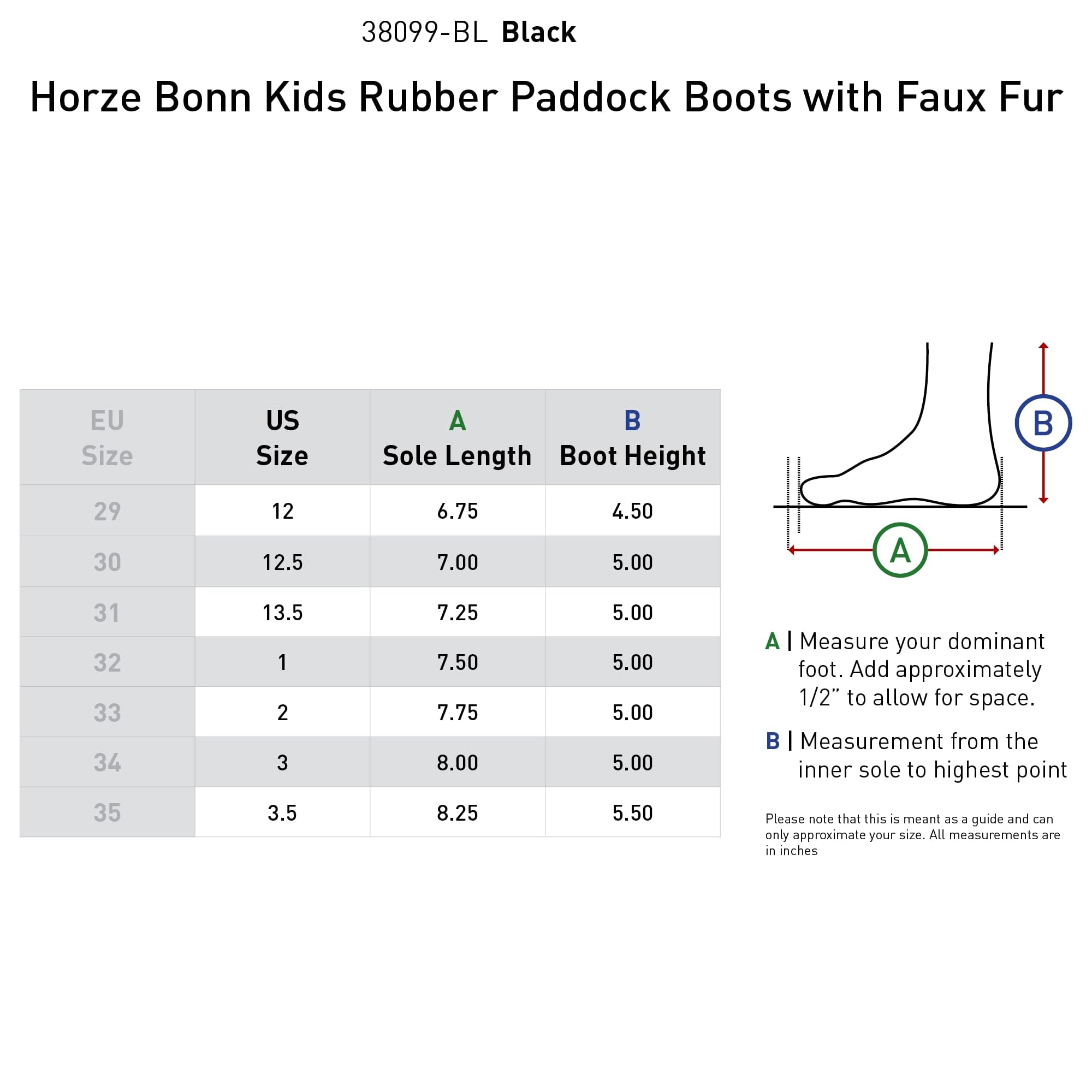 HORZE Kinder Winterreitstieflette Bonn, Thermo Reitstieflette Mädchen, wasserdichte Gummi Stallschuhe Thermo, Schwarz, 34