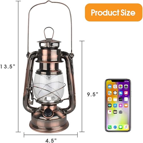 Miniatura 6 de Linterna LED vintage para huracanes, funciona con pilas, linterna colgante de metal antiguo con interruptor de atenuación, 15 LED, 150 lúmenes para