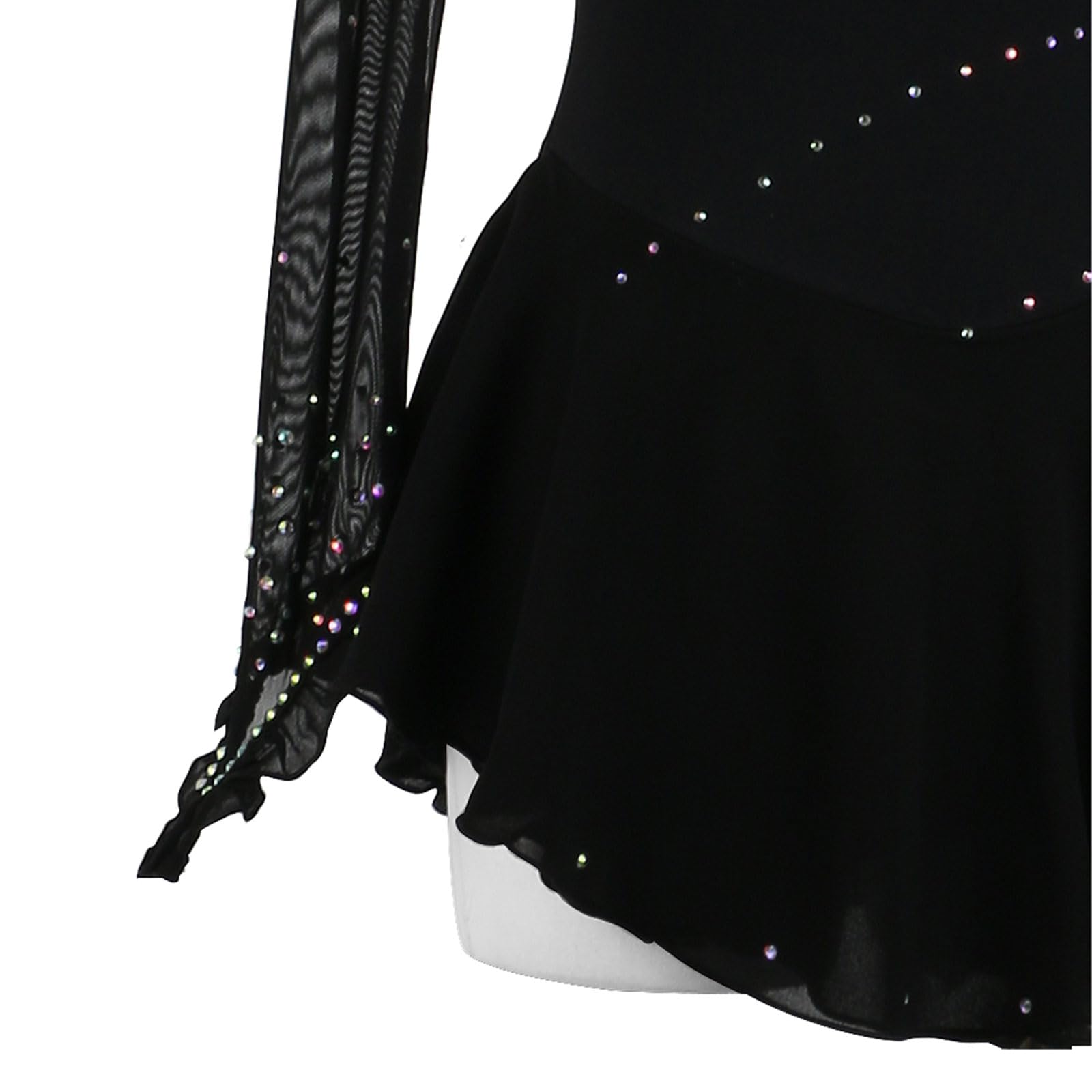 Vestido de patinaje sobre hielo para mujer, para adultos, competición, rendimiento, cuello redondo, brillante, leotardo de diamantes de imitación, baile, gimnasia, danza