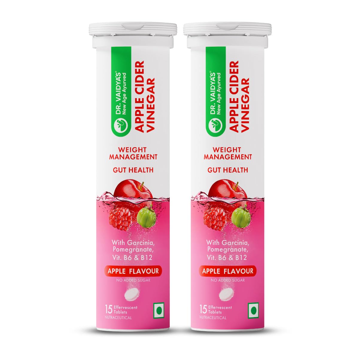 Dr. Vaidya's Apple Cider Vinegar Effervescent Tablets|0 Calories & 0 Sugar|With Garcinia,Vitamin B6 & B12|Supports Weight Management|15 Capsules (Pack Of 2),2 Count-image-47