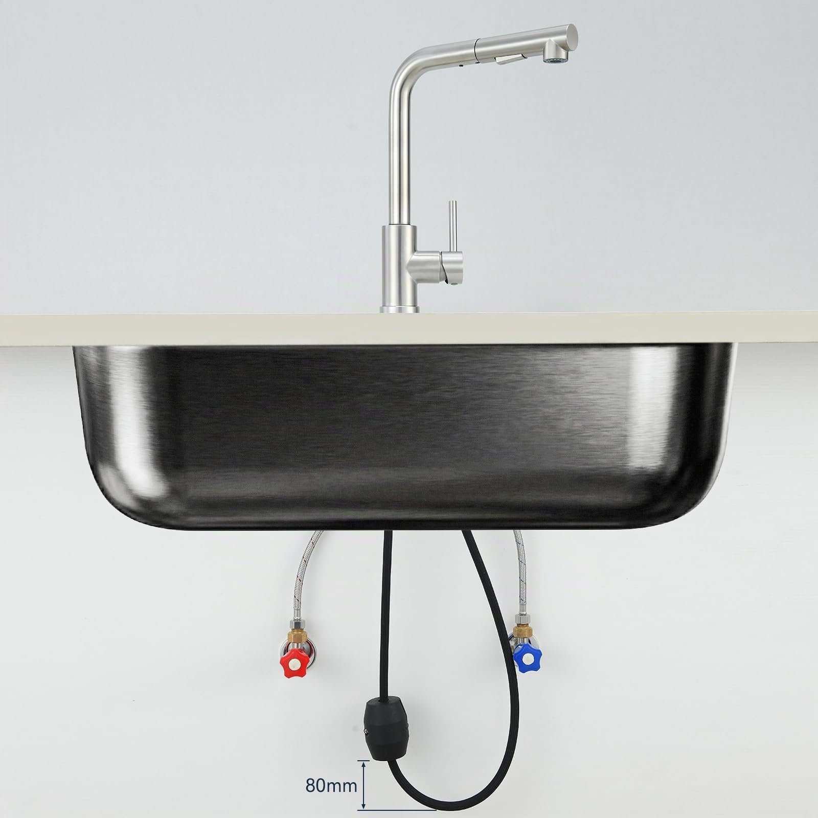 Grifo Cocina Extraible, Grifos Cocina Fregadero Mezclador Monomando con Ducha 2 Modos de Ajuste, Grifo Extensible Acero Inoxidable Cepillado de Giratorio a 360°, Agua Fría y Caliente
