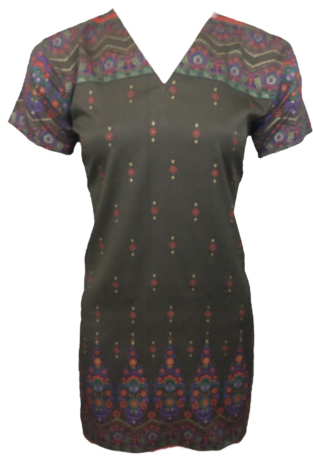 Indian Style Printed Kurtis for Women Short Crepe Kurti V-Neck, Short Sleeves Tunic Top Blouse. A52-S2
