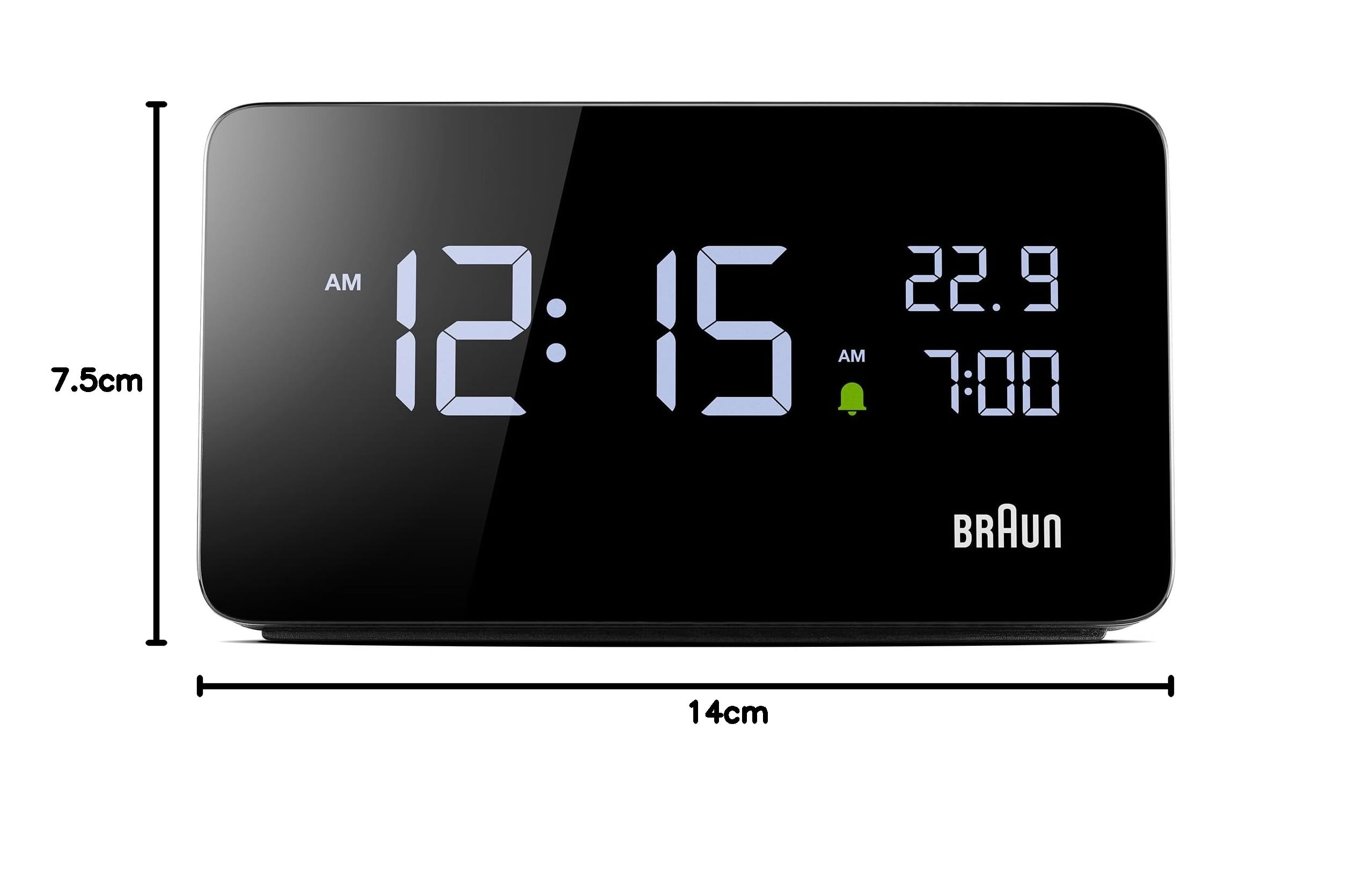 Braun Reloj Despertador Digital Pantalla LCD, 2 Puertos USB-C para Cargar Otros Dispositivos, visualización de Fecha y Hora, repetición táctil, configuración rápida, en Negro, Modelo BC20B.
