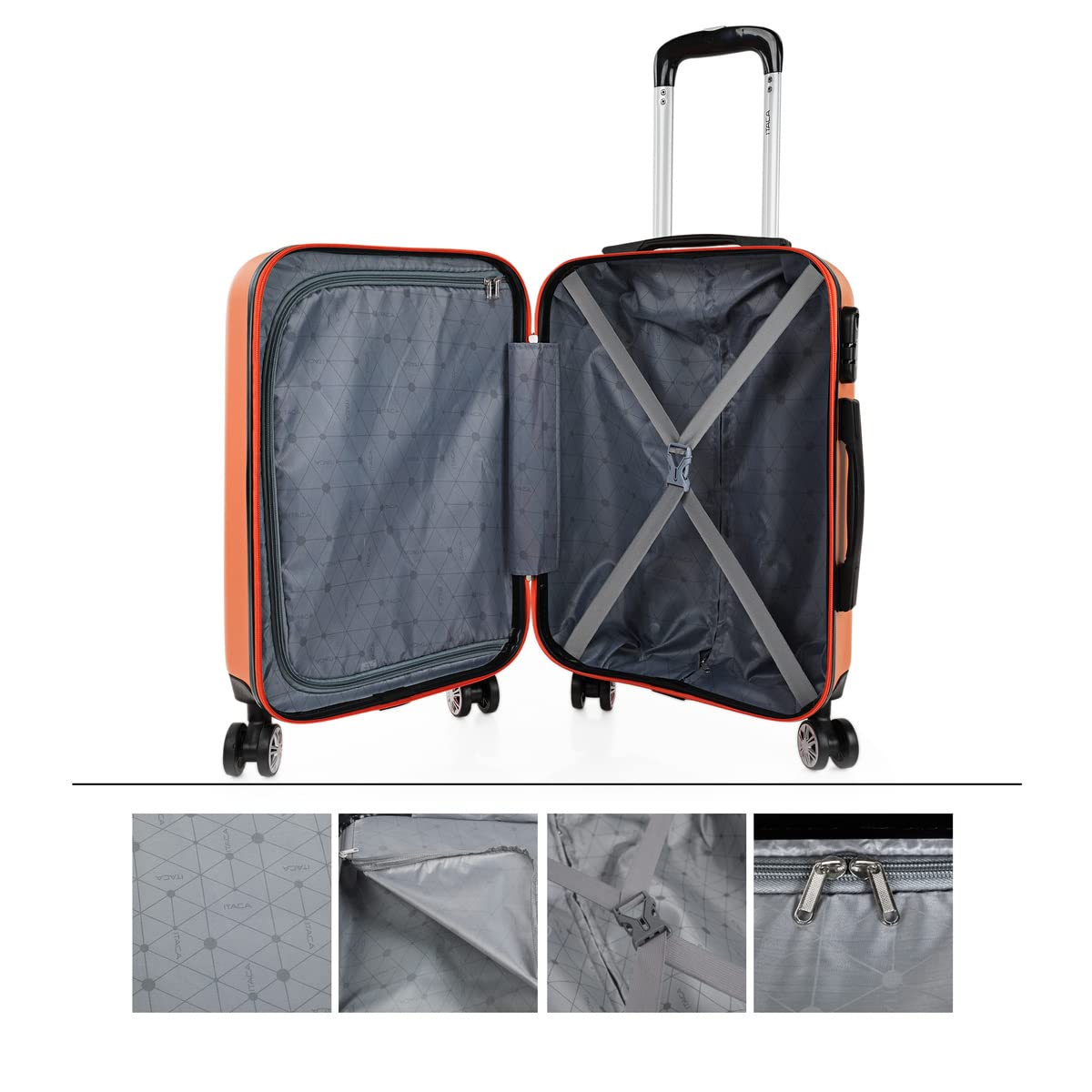 ITACA - Maletas Grandes De Viaje Rígidas Ligeras con 4 Doble Rueda 360° Maleta Grande 23 Kilos Alta Resistencia Extensible Maleta XL Duradera, Mandarina — view 4