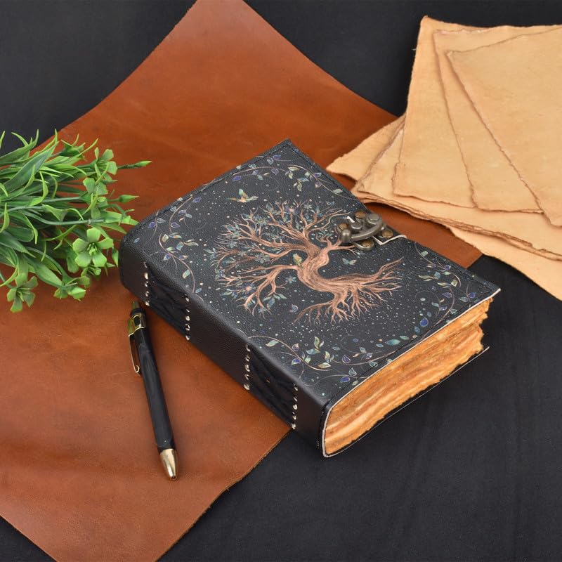 Fox Printed Book of Shadows Journal Diary with Antique Rustic Lock for Men Women Leather Notebook, Vintage Journal, Great Gift 7 x 5 Inch (200 pages)
