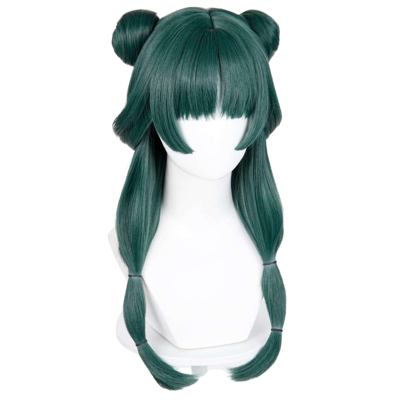 Long Blonde Wig for Misa Amane Cosplay, Long Straight Yellow Cute Kawaii Wig with Bangs + Cap for Halloween Costume: Dark Green+Buns