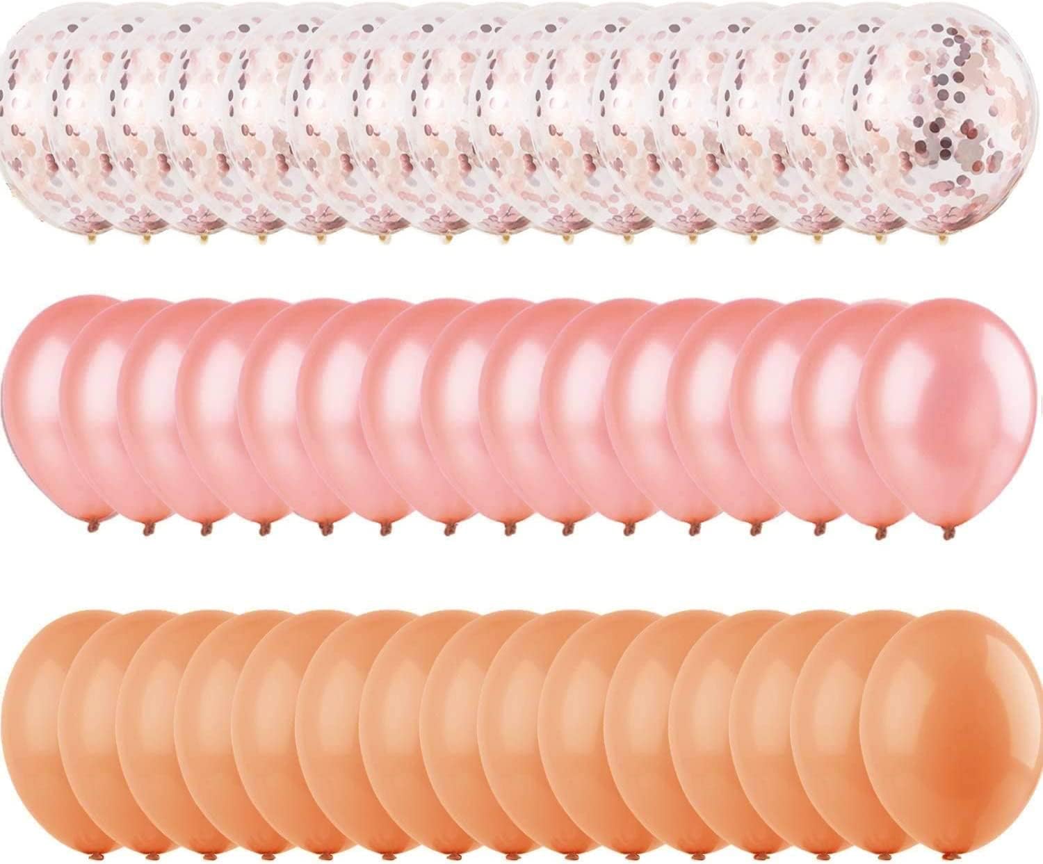 Boolavard Blush Pink Balloons & Rose Gold Balloons & Confetti Latex Party Balloons – Pack of 45, 12 Inch, Decoration Supplies for Wedding, Graduation, Birthday Party, Hawaii (Rose Gold,Blush,Confetti)