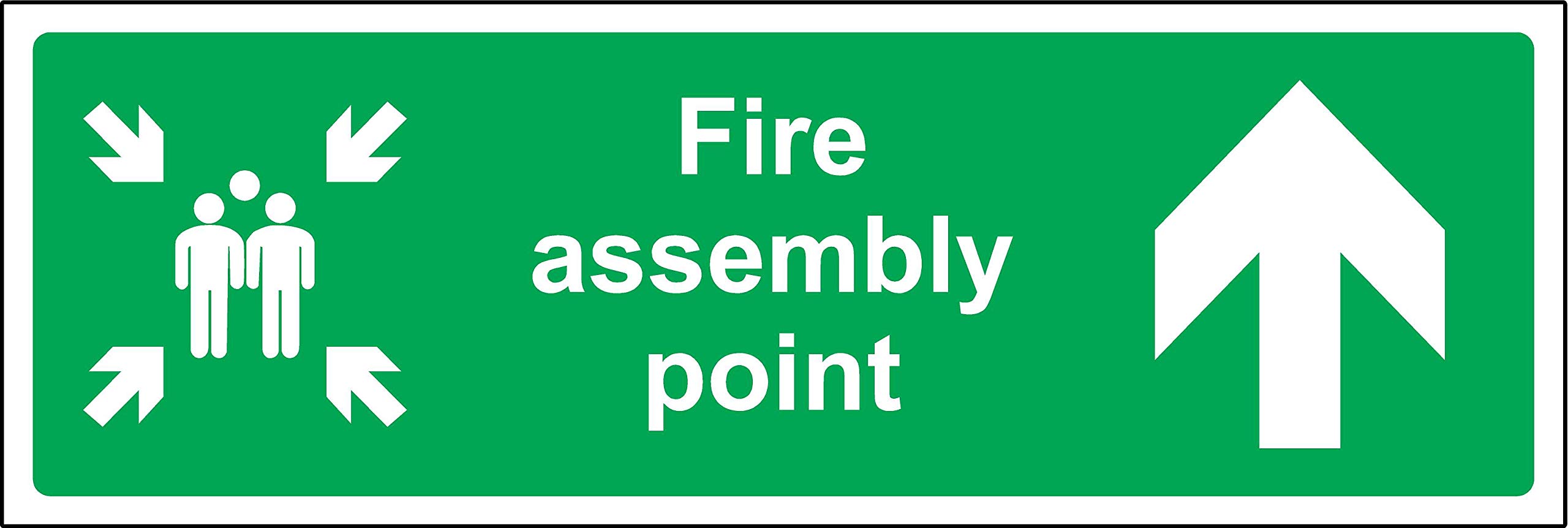 Fire assembly point directional arrow up Safety sign - 1.2mm Rigid plastic 450mm x 150mm