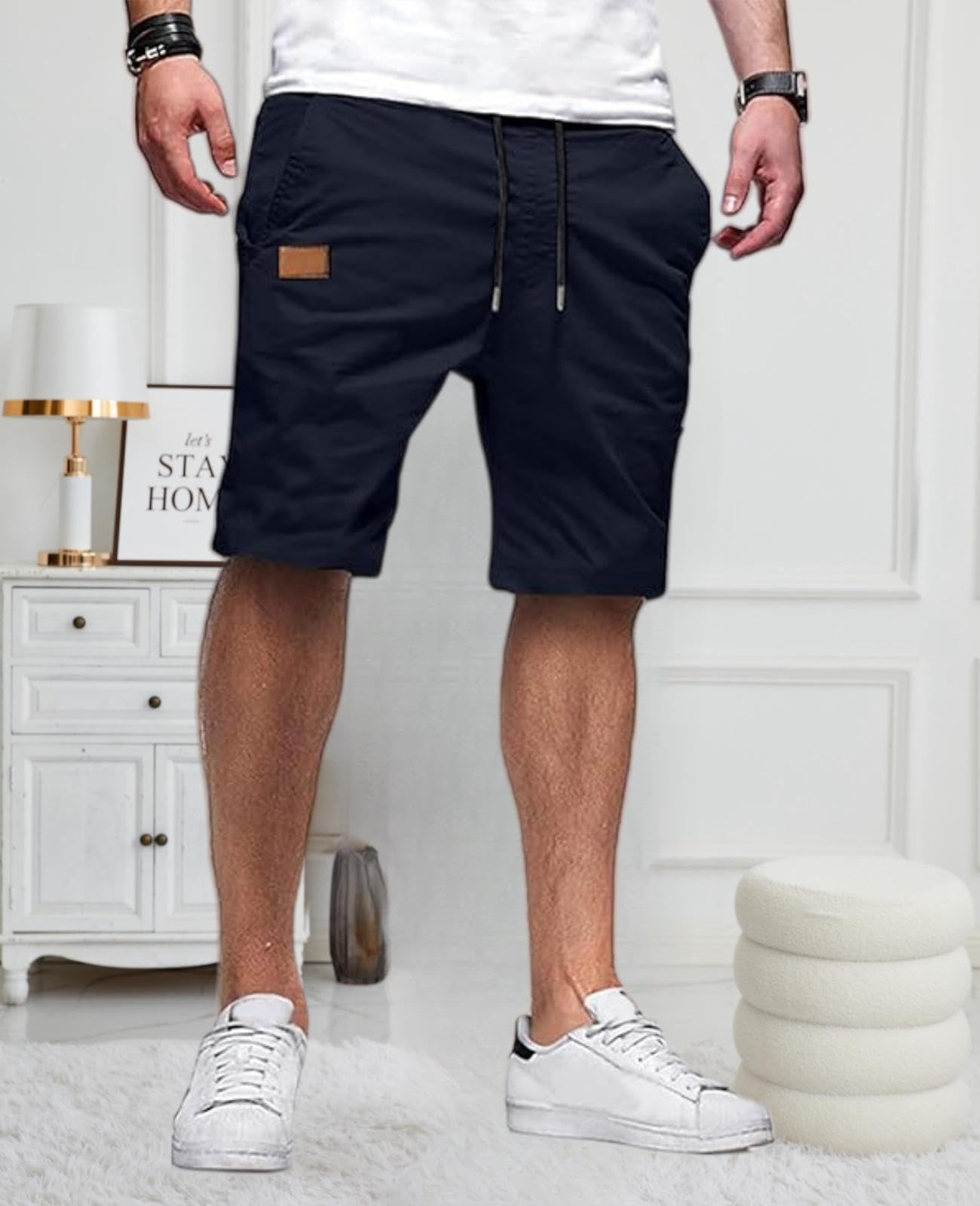 Pantalones cortos casuales para hombre, pantalones cortos de golf de sarga elástica de algodón con cordón para verano, playa, verano — view 6