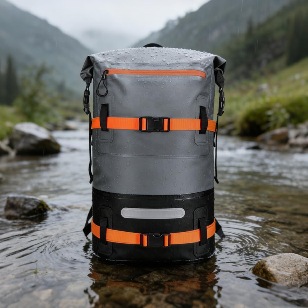 Mochila de PVC de 35 L con construcción impermeable para senderismo, camping, montañismo, ciclismo y salidas a la playa (B)