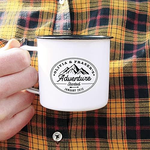 eBuyGB Personalised Adventuring Together Mug, 13oz Travel Camping Enamel Coffee Mug, Couples Metal 380 ml Tea Cup, Couple Gifts, 10th Anniversary Tin Gift (1 Mug)