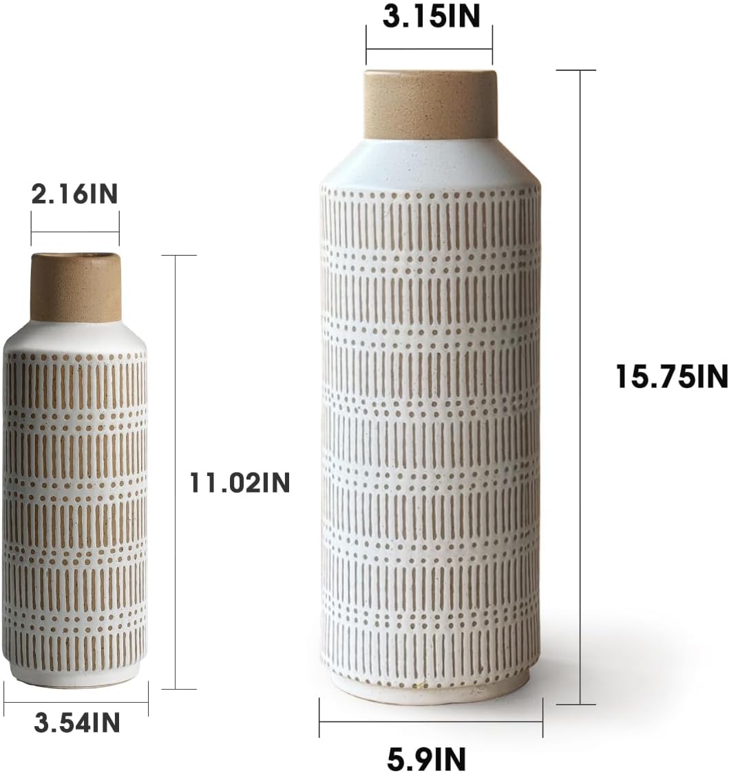 Rustic Ceramic Vase Set of 2 for Living Room Bedroom 15.75'' and 11.02'' Farmhouse Flower Bouquet Vases for Fake Plant Home Decor Office Fireplace Centerpieces Retro Vintage Modern Gift - Image 5