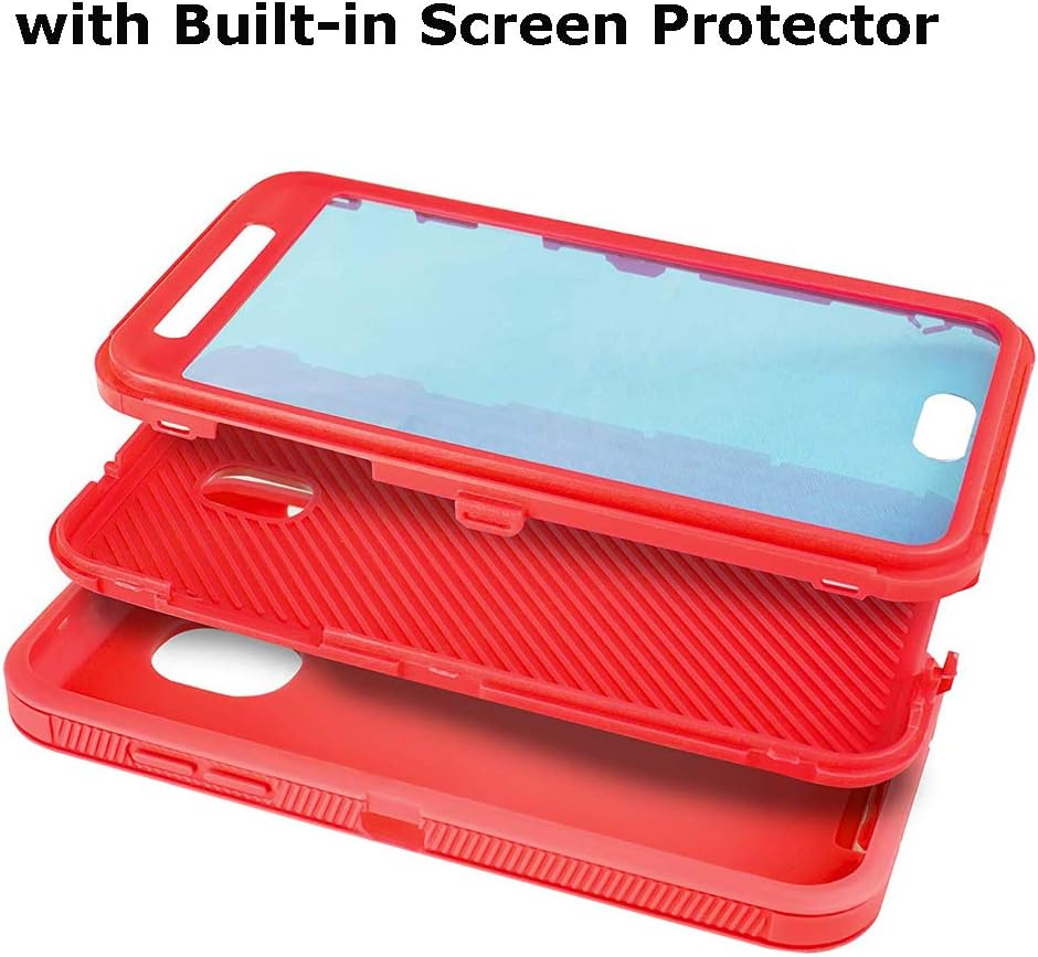 Case for Galaxy J3 2018, Heavy Duty Shockproof Defender Armor Protective Cover with Built-in Screen Protector for Samsung J3 2018/ Galaxy Amp Prime 3/ J3 Achieve/ J3 Star/ J3V 2018 (Red/red)