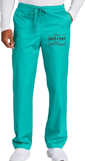 TEEAMORE Custom Embroidered Medical Scrub Set Add Your Text Mens Medical Premiere Flex V-Neck Top & Scrub Bottom