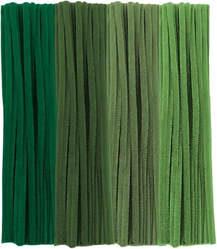 Green Pipe Cleaners, 100 Pieces Chenille Stems Craft, 12 inch Long Fluffy Pipe Cleaners for Creative DIY Art Craft Projects, Home Decoration Supplies (6 mm x 30 cm, Green Series-4 Colors)