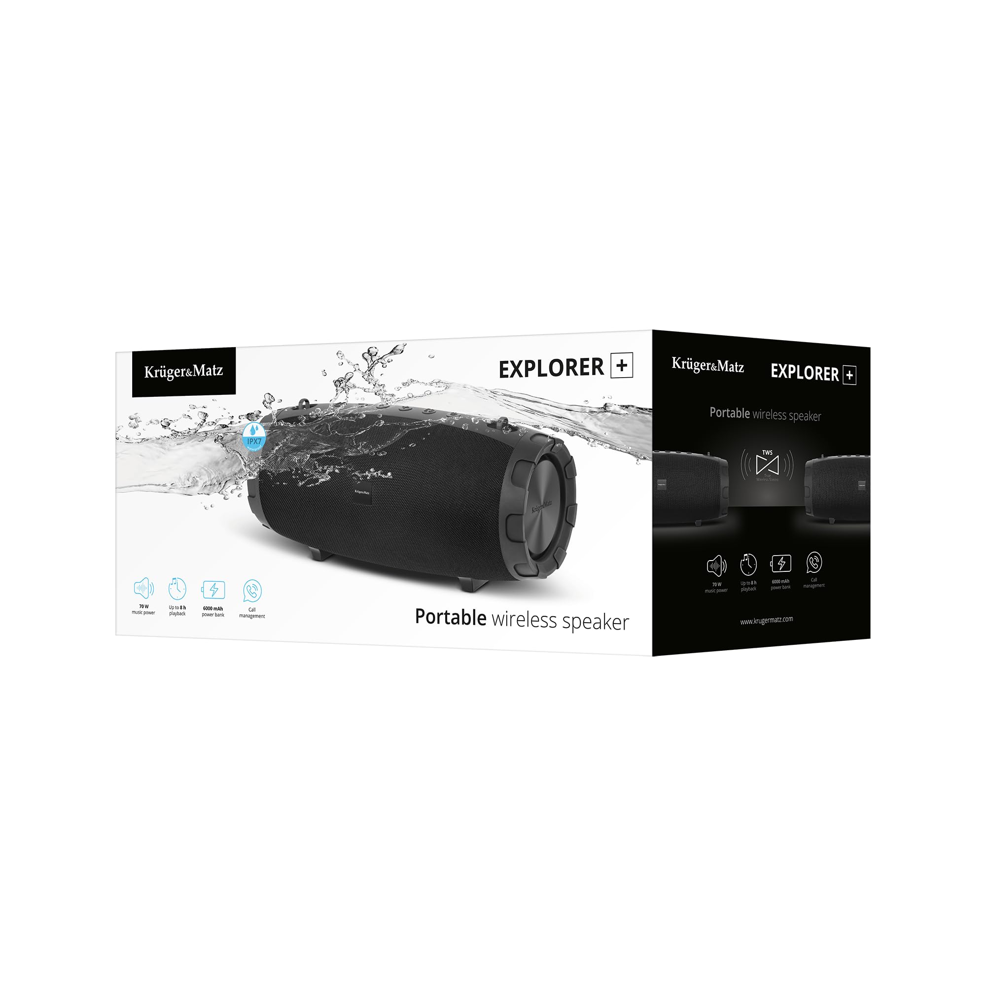 Krüger&Matz Przenośny Głośnik Bluetooth Explorer+ Funkcja TWS Equalizer Wbudowany Mikrofon Obsługa Połączeń USB AUX SD Ochrona IPX7 KM0553