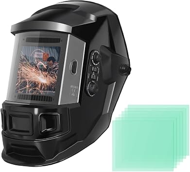 Auto Darkening Welding Helmet4"4"-Optical Grade 1/1/1/2-True Color-Solar&Battery Power-4 Sensor,0.1ms Response Time-Wide Shade DIN5-9/9, 13 for SMAW,TIG, MIG, GTAW, Grinding-Lightweight Wear