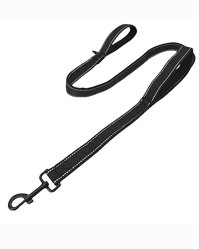 Solmoony 4FT Black Strong Dog Leash with 2 Padded Handles,