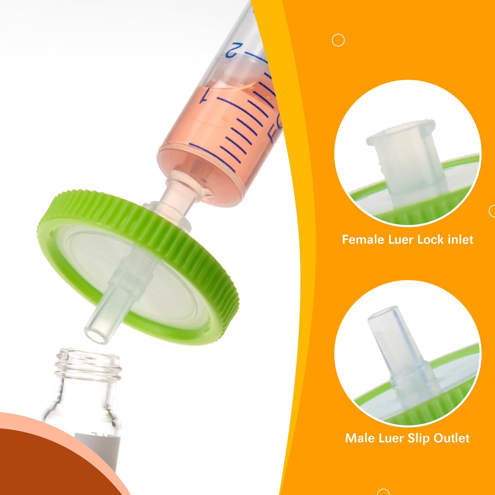 PEKYBIO Filtro de jeringa estéril PES filtración hidrófila 0.22um tamaño de poro, 33 mm de diámetro de membrana, paquete de 20, empaquetado estéril individualmente para preparación de muestras HPLC