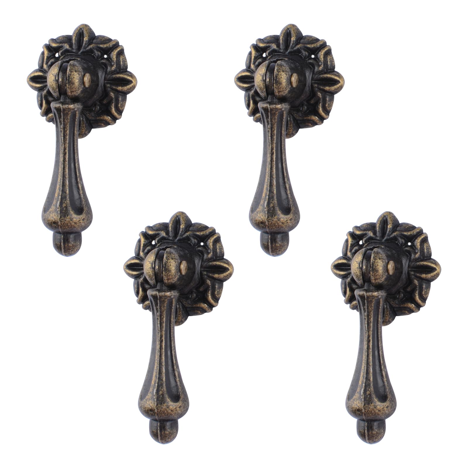 MOROBOR Antique Pendant Pulls, 4pcs Tear Drop Knobs Zinc Alloy Knobs Bronze Single Hole Handle for Cabinets Wardrobe Cupboard Closets Drawer Furniture Decorative