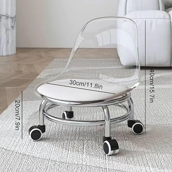 Low Rolling Stool With Wheels, Rolling Garage Stool With Back Support,360° Rotating Floor-Friendly Wheels For Home, Office,Garage & Salon(Color:Pink)