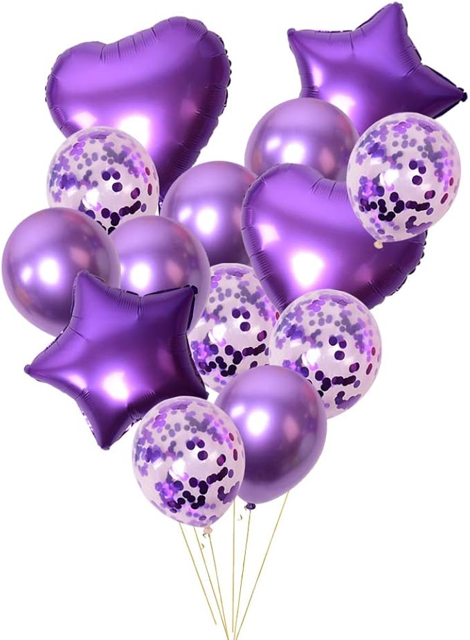 Amazon Com Purple Confetti Latex Balloons Set Metallic Foil Balloon Birthday Party Decoration 14pcs Pack Home Kitchen