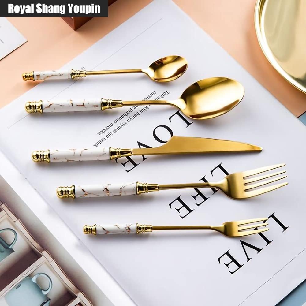 Manico in Ceramica Cucina Acciaio Inossidabile Posate Stoviglie Posate Set Coltello Da Bistecca Forchetta Cucchiaio Cucchiaino (White,20 pieces)