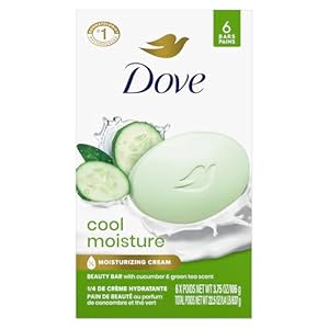 Dove Beauty Bar Soap Cool Moisture Cucumber & Green Tea Scent 6 Count for Refreshed Skin, Leaves Skin Refreshed 3.75 oz