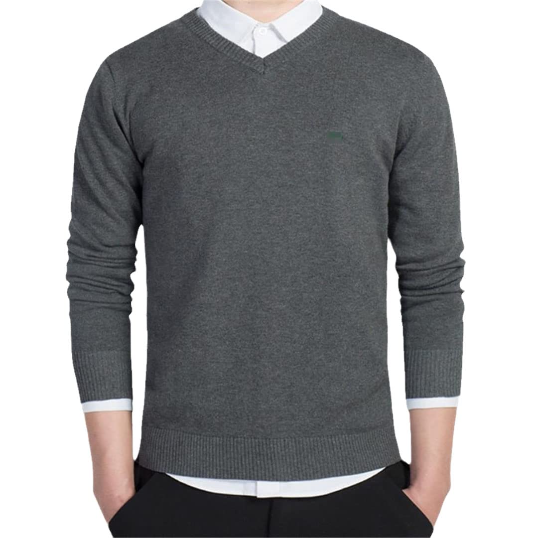Inverno Uomini Casual Scollo A V Solido Mantenere Caldo Maglione Manica Lunga Maglioni, Grigio scuro, XL