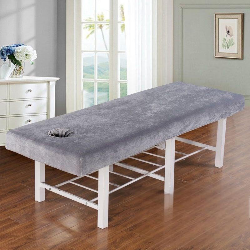 Thick Velvet Washable Massage Bed Cover with Face Hole Elastic Cord Edge All-Round Wrap Professional Soft Bed Healty Beauty with Face Hole Comfortable Sheets (Grey 190x80cm)