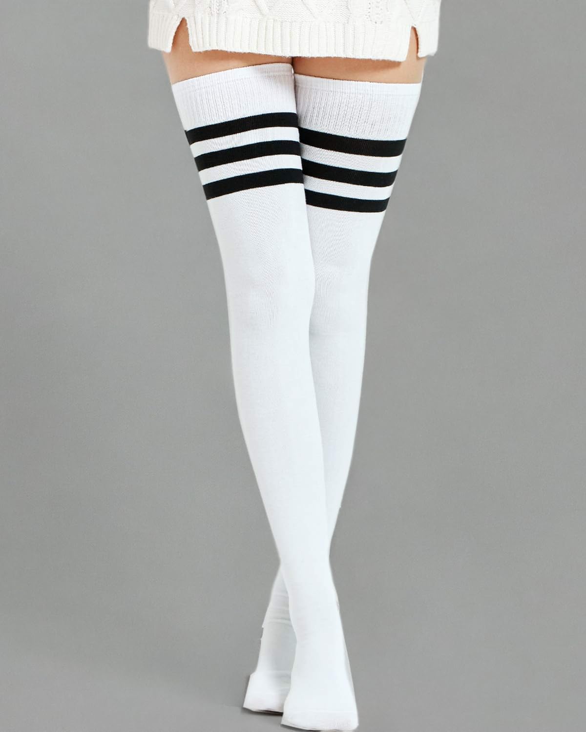 Kayhoma Extra Long Cotton Stripe Thigh High Socks Over the Knee High Plus Size Stockings…