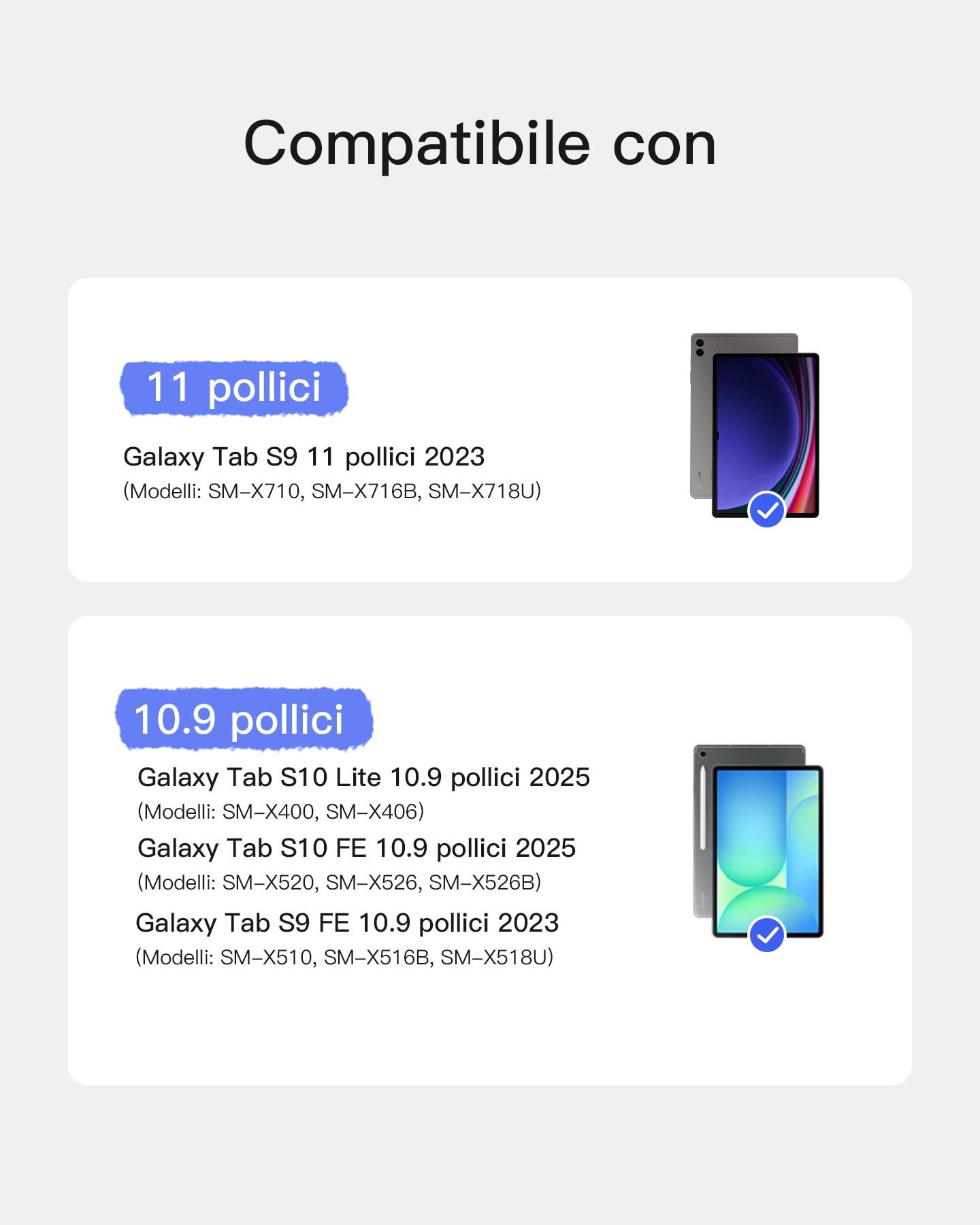 Inateck Custodia con tastiera per Samsung Galaxy Tab S10 Lite/S10 FE/S9 FE/S9, tastiera per tablet verticale/orizzontale, supporto rimovibile, con touchpad, QWERTZ, AceTouch N0064