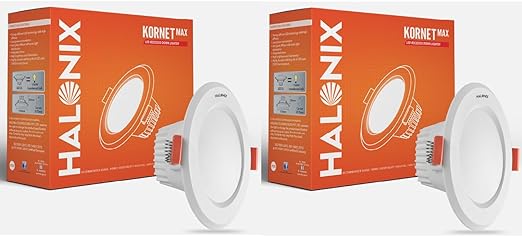 Halonix 9W 6500K Cool White Junction box led downlighter | Cut out- 2.95 inch, Dia- 4.13, Height- 1.96 inch | PF-: >0.50, CRI- >80 | Led Ceiling Light for Home, Shop and Office |Pack of 2, Cool White.