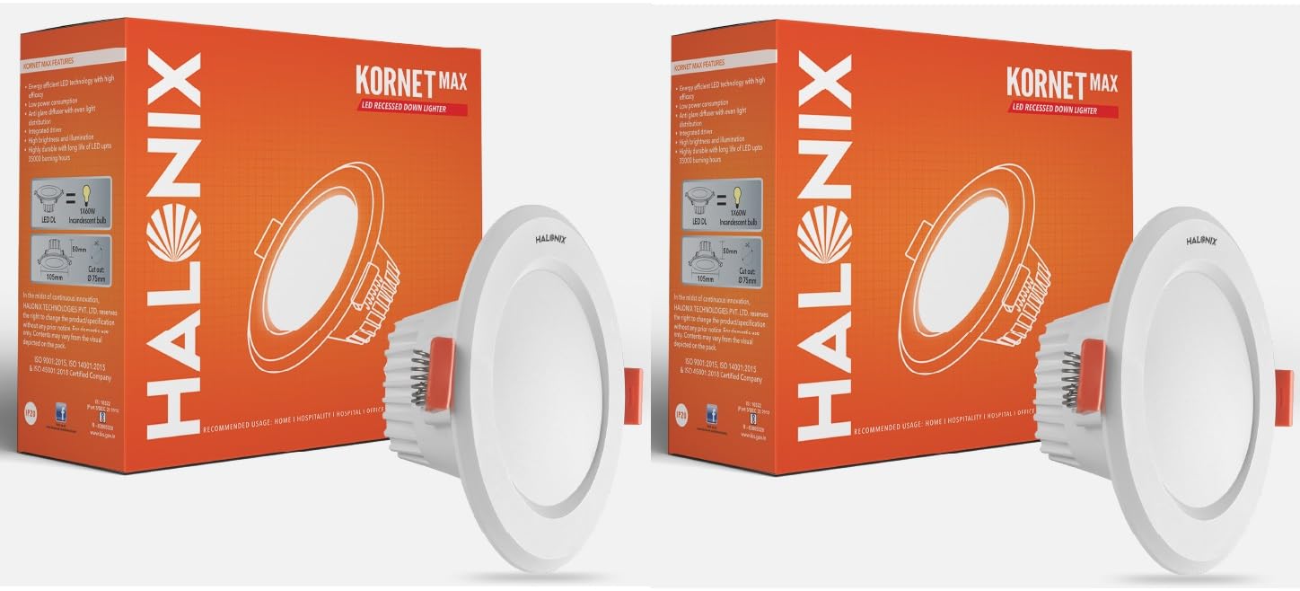 Halonix 12W 2700K Warm White Junction Box led downlighter | Cut Out- 2.95 inch, Dia- 4.29, Height- 1.96 inch | Led Ceiling Light for Home, Shop and Office |Pack of 2, Warm White.