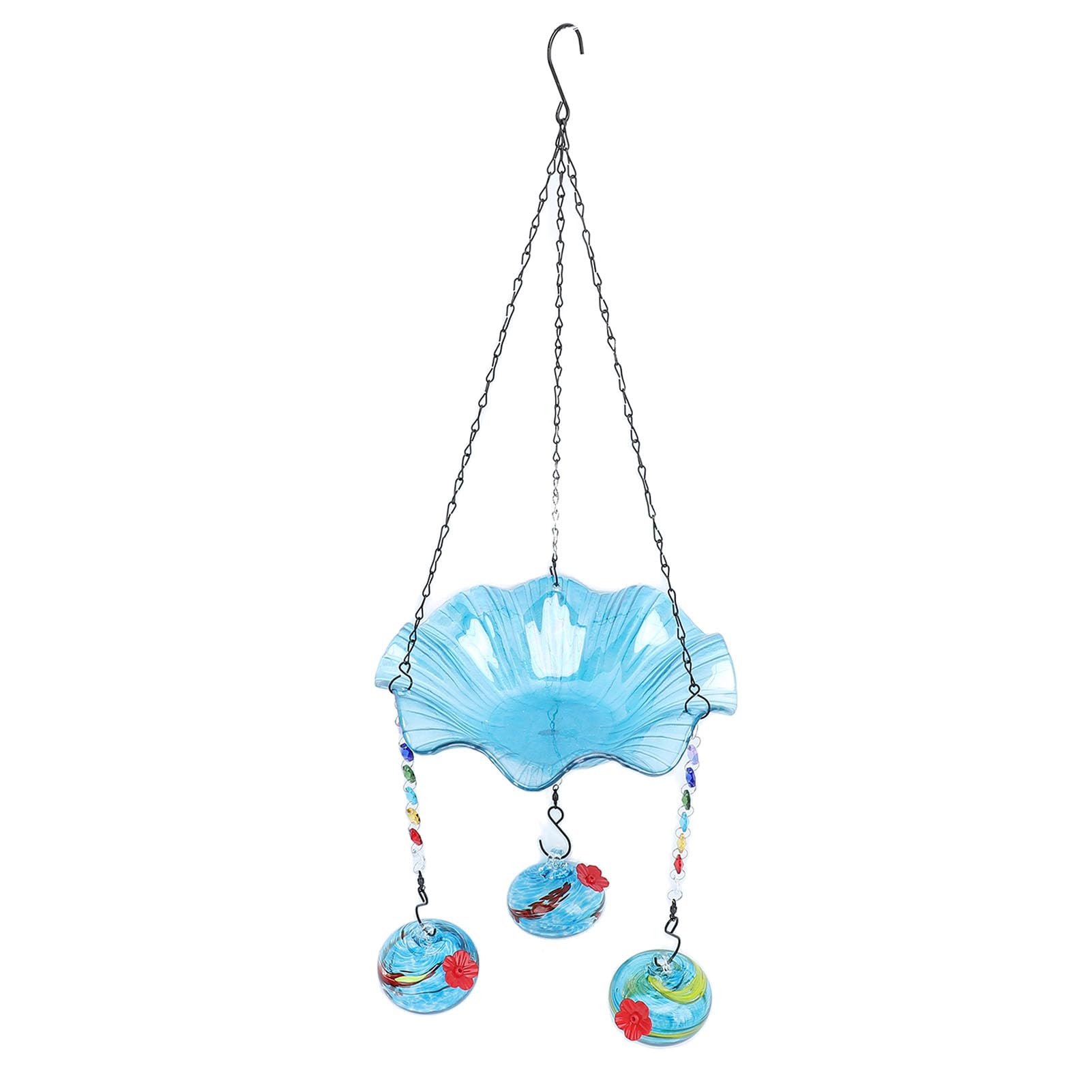 Jeffergarden Comedero para Colibríes, Fuente de Baño para Pájaros Colgante de Vidrio con Panel Solar, Pájaros Pequeños en Decoración de Jardín Al Aire Libre