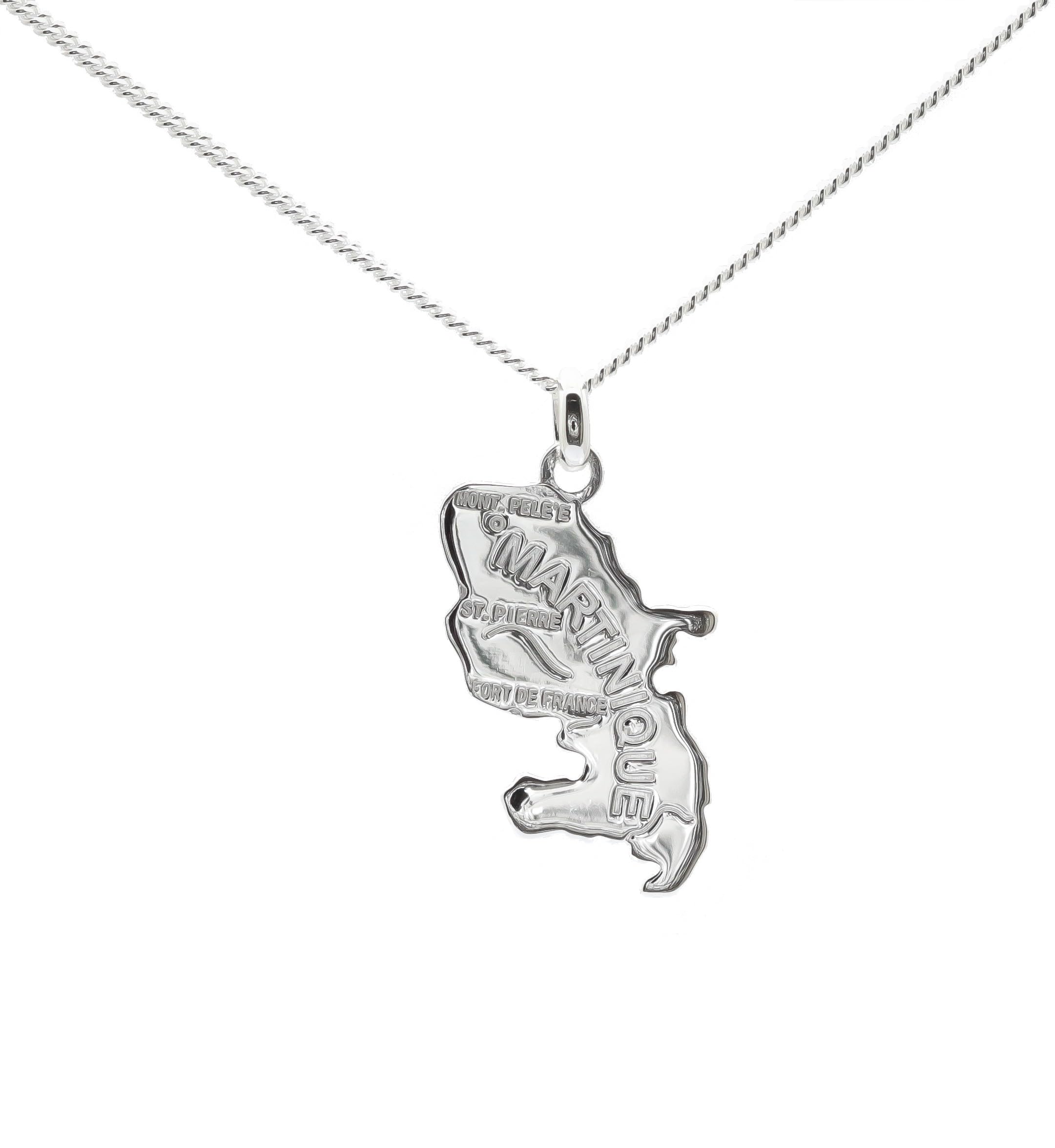 Collier 55cm - Pendentif carte martinique - en argent massif 925 - ensemble pendentif et chaine avec boite - cadeau homme