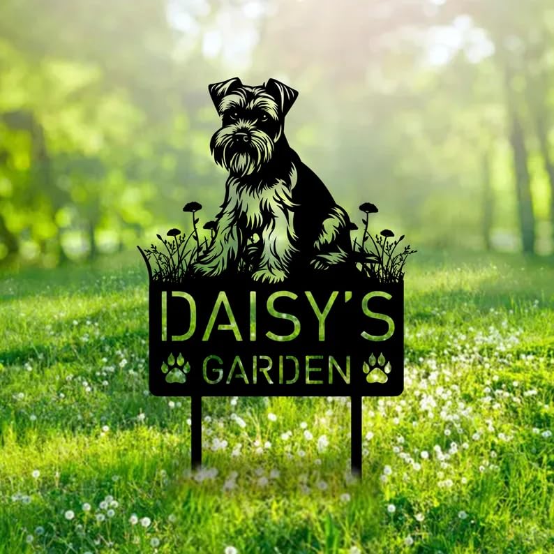 Personalised Mini Schnauzer Dog Garden Sign, Custom Metal Name Sign, Outdoor Garden Ornaments, Pet Memorial Plaque, Schnauzer Gifts, Dog Statue, Puppy Yard Decor, Dog Memorial Gifts